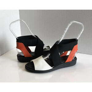 Arche Satia Sandals Women's 8.5 Orange & White Leather Black Elastic Ankle Wrap